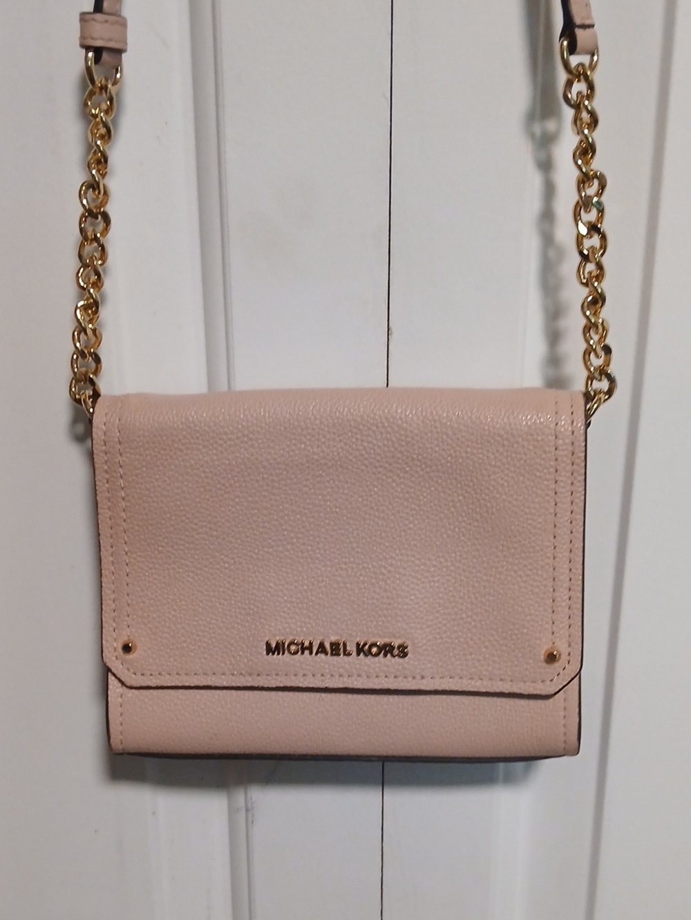 Michael Kors Pale Pink Pebbled Leather Crossbody with Gold Chain